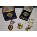 A COLLECTION OF MASONIC MEDALS TOGETHER WITH A SMALL QUANTITY OF COINS