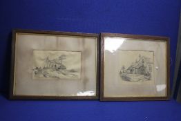 TWO FRAMED PENCIL DRAWINGS SIGNED "HUNTBACH 1897", 59 X 45 CM AND 54 X 46 CM