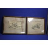 TWO FRAMED PENCIL DRAWINGS SIGNED "HUNTBACH 1897", 59 X 45 CM AND 54 X 46 CM