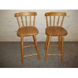 TWO SOLID WOOD KITCHEN STOOL CHAIRS