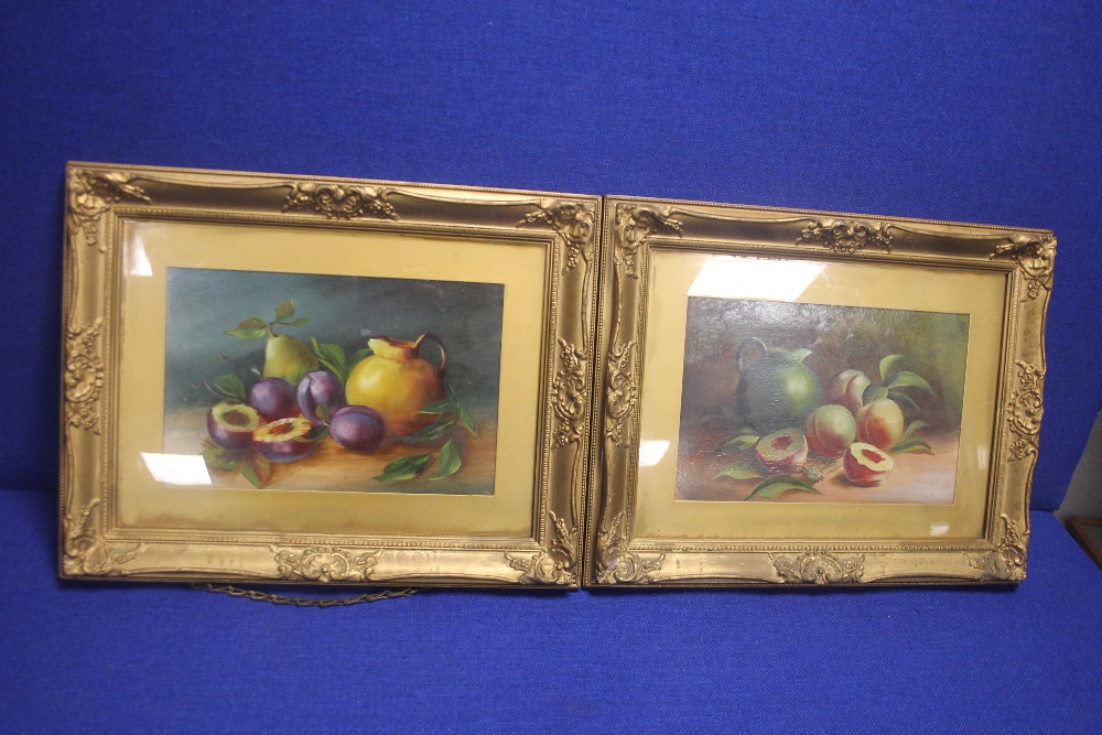 PAIR OF OILS ON BOARDS DEPICTING FRUIT
