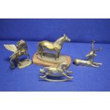 A COLLECTION OF BRASS ORNAMENTS TO INCLUDE A ROCKING HORSE