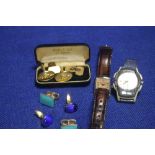 A COLLECTION OF CUFFLINKS AND WRIST WATCHES
