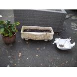 THREE GARDEN PLANTERS IN CONCRETE AND CERAMIC TO INCLUDE A DECORATIVE PLANT MANGER