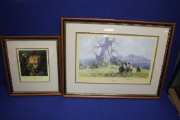 TWO FRAMED AND GLAZED DAVID SHEPHERD PRINTS RHINO, REVERIE AND A DORMOUSE