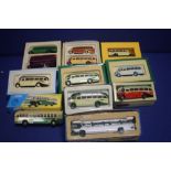 A COLLECTION OF 10 BOXED CORGI BUSES TO INCLUDE BEDFORDS