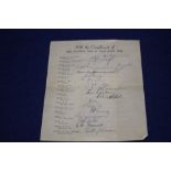 1948 AUSTRALIAN "THE INVINCIBLES" CRICKET TEAM SIGNED SHEET OF 18 PLAYERS, TO INCLUDE DON BRADMAN,