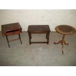 A LEATHER INLAID WINE TABLE WITH AN OCCASIONAL DROP LEAF SIDE TABLE ETC (3 ITEMS INCLUDED)