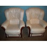 TWO CREAM LEATHER ITALIAN STYLE CHAIRS WITH DRAWERS