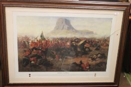 A FRAMED AND GLAZED PRINT TITLED "THE BATTLE OF ISANDHLWANA" 112 CM X 90 CM,br.ConditionReport:A