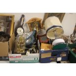 TWO TRAYS OF ASSORTED CLOCKS, A LAMP ETC (TRAYS NOT INCLUDED),br.
