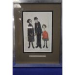 A FRAMED AND GLAZED L S LOWRY 1951 PRINT TITLED ,AVE YER DONE,