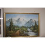 A FRAMED OIL ON CANVAS OF A RIVER SCENE