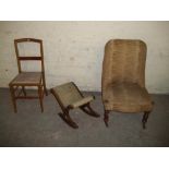 THREE ITEMS TO INCLUDE A STOOL, ANTIQUE CHAIR ETC