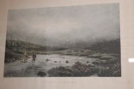 A FRAMED AND GLAZED PRINT BY DOUGLAS ADAMS TITLED ,TRENT FISHING,