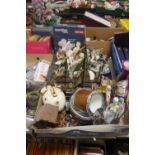 TWO TRAYS OF ASSORTED SUNDRIES AND CERAMICS TO INCLUDE A MODEL OF A SHIP, A CERAMIC PIG MONEY