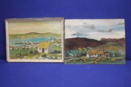 TWO IRISH INTEREST OILS ON BOARD ONE TITLED "KERRY" SIGNED E DEACON LOWER RIGHT THE OTHER UNSIGNED