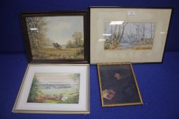 FOUR FRAMED PRINTS TO INCLUDE A PORTRAIT