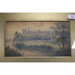 AN ARTHUR MCARTHUR WATERCOLOUR OF A CASTLE AND RIVER LANDSCAPE SIGNED TO THE LOWER CENTRE 54 CM X 37