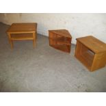 THREE ITEMS TO INCLUDE A MODERN OAK TABLE AN ASH UNIT AND AN ASH CORNER SHELF