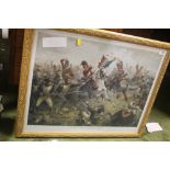 A FRAMED AND GLAZED PRINT TITLED ,SERGEANT EWART OF THE SCOTS GREYS CAPTURING THE EAGLE,
