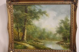 AN OIL ON CANVAS OF A RIVER SCENE