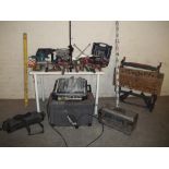 A SELECTION OF TOOLS AND TOOL BOXES TO INCLUDE A BLACK AND DECKER WORKMATE, AND A TILE CUTTER ETC