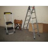FOUR ITEMS TO INCLUDE A BLACK AND DECKER WORKMATE 2 SETS OF COMBINATION LADDERS AND 2 PASTE TABLES