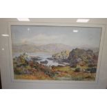 MARTIN SNAPE, WATER COLOUR LANDSCAPE WITH SHEEP TO THE FORE GROUND. FRAMED AND GLAZED SIGNED LOWER