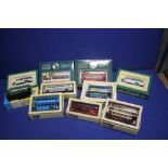 A COLLECTION OF 10 BOXED CORGI BUSES TO INCLUDE ROUTE NASTERS