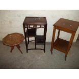 A BAMBOO SIDE TABLE, AN ORIENTAL STYLE FOLD AWAY OCCASIONAL WINE TABLE AND A SERVING TROLLEY (3