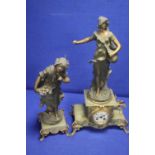 ANTIQUE L AND F MOREAU 2 PIECE SET IN MARBLE AND SPELTER ,SEASONS, STATUE ON MARBLE STAND IN VERY
