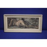 GUY WORSDELL OIL ON BOARD TITLED "NUDE LYING DOWN" SIGNED LOWER LEFT . INSCRIBED TO BACK OF FRAME