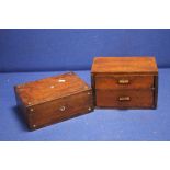 A VINTAGE WRITING BOX TOGETHER WITH A MINIATURE 2 DRAW CHEST