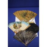 A COLLECTION OF ORIENTAL TYPE ITEMS TO INCLUDE 3 FANS AND A PURSE