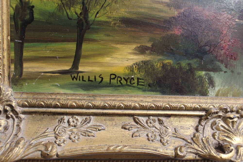 A SIGNED OIL ON BOARD OF A RIVER LANDSCAPE SIGNED WILLIS-PRYCE - Image 2 of 3