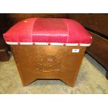 A VINTAGE COPPER AND UPHOLSTERED COAL BOX WITH TWIN HANDLES W-45 CM