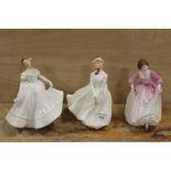A ROYAL DOULTON FIGURINE 'MARY' TOGETHER WITH ASHLEY AND NANCY - THIS FIGURE WITH DAMAGES