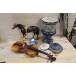 A SELECTION OF CERAMICS FOR RESTORATION TOGETHER WITH A VINTAGE VIOLIN