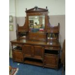 A LARGE EDWARDIAN CARVED OAK MIRRORBACKED SIDEBOARD W-182 CM