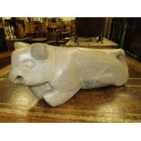 AN UNUSUAL ARMINIAN CERAMIC / STONE BULL L-61 CM A/F