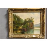 A SIGNED OIL ON BOARD OF A RIVER LANDSCAPE SIGNED WILLIS-PRYCE