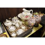 A QUANTITY OF BLUE AND WHITE TEAWARE TOGETHER WITH JUG AND BOWL SET AND A PAIR OF ORIENTAL STYLE