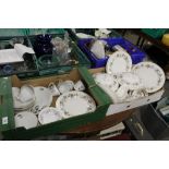 TWO TRAYS OF ROYAL WORCESTER JUNE GARLAND TEA AND DINNERWARE, ROYAL ALBERT SILVER MAPLE BOWLS ETC