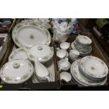 TWO TRAYS OF WEDGWOOD PETERSHAM TEA AND DINNERWARE (APPROX 54 PIECES)