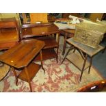 A MAHOGANY TROLLEY, BAMBOO TABLE, BRASS COAL BOX AND AN OCCASIONAL TABLE (4)