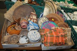 TWO TRAYS OF ASSORTED WICKER / BASKET WARE TO INC PLACE MATS, BOWLS ETC