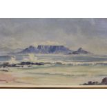 A FRAMED D ERASMUS OIL ON BOARD DEPICTING TABLE MOUNTAIN / BEACH SCENE