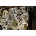 A BOX OF ASSORTED NURSERY WARE CERAMICS COMPRISING TEAWARE, DISHES ETC