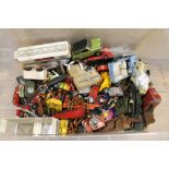 A QUANTITY OF VINTAGE TOYS, CARS ETC TO INC LESNEY, DINKY ETC